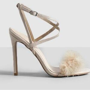 NEW Boohoo Feather Trim 2 Part Stilettos FH1074328 -Blush Size 9